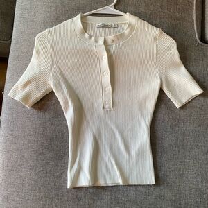 Abercrombie & Fitch Cream Ribbed Short-Sleeve Henley Top